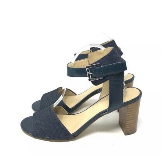 MARC FISHER Denim Ankle Strap Block Heel Sandals, Size 7M - Picture 2 of 7